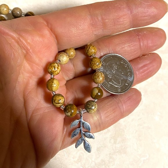Jasper Stone Silver Leaf Branch Necklace, Genuine Gemstone Beaded Necklace - Picture 9 of 9